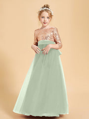 Glamorous Junior Bridesmaid Dresses Sequined Top Dusty Sage
