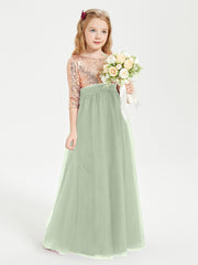 Glamorous Junior Bridesmaid Dresses Sequined Top Dusty Sage