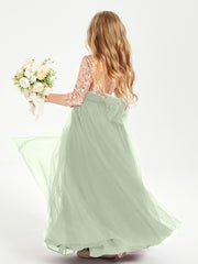 Glamorous Junior Bridesmaid Dresses Sequined Top Dusty Sage