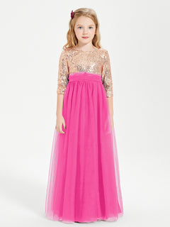 Glamorous Junior Bridesmaid Dresses Sequined Top Fuchsia