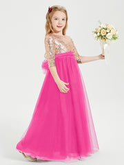 Glamorous Junior Bridesmaid Dresses Sequined Top Fuchsia