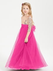 Glamorous Junior Bridesmaid Dresses Sequined Top Fuchsia