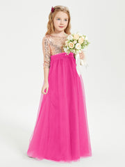 Glamorous Junior Bridesmaid Dresses Sequined Top Fuchsia