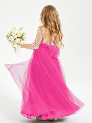 Glamorous Junior Bridesmaid Dresses Sequined Top Fuchsia