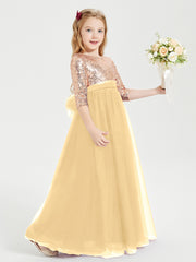 Glamorous Junior Bridesmaid Dresses Sequined Top Gold