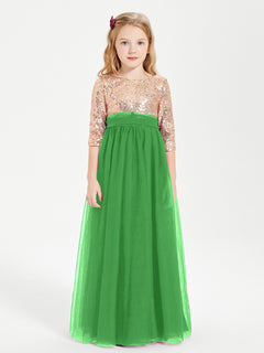 Glamorous Junior Bridesmaid Dresses Sequined Top Green