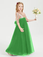 Glamorous Junior Bridesmaid Dresses Sequined Top Green