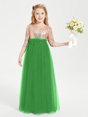 Glamorous Junior Bridesmaid Dresses Sequined Top Green