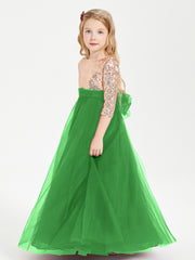 Glamorous Junior Bridesmaid Dresses Sequined Top Green