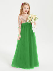 Glamorous Junior Bridesmaid Dresses Sequined Top Green