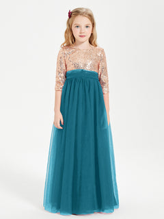 Glamorous Junior Bridesmaid Dresses Sequined Top Ink Blue