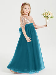 Glamorous Junior Bridesmaid Dresses Sequined Top Ink Blue
