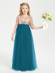 Glamorous Junior Bridesmaid Dresses Sequined Top Ink Blue