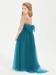 Glamorous Junior Bridesmaid Dresses Sequined Top Ink Blue