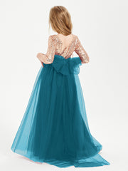 Glamorous Junior Bridesmaid Dresses Sequined Top Ink Blue