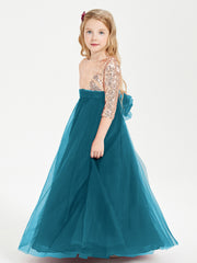 Glamorous Junior Bridesmaid Dresses Sequined Top Ink Blue
