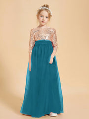 Glamorous Junior Bridesmaid Dresses Sequined Top Ink Blue