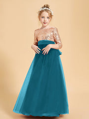 Glamorous Junior Bridesmaid Dresses Sequined Top Ink Blue
