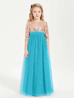 Glamorous Junior Bridesmaid Dresses Sequined Top Jade