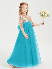 Glamorous Junior Bridesmaid Dresses Sequined Top Jade