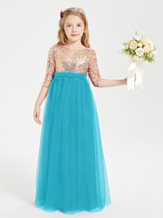 Glamorous Junior Bridesmaid Dresses Sequined Top Jade