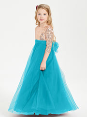 Glamorous Junior Bridesmaid Dresses Sequined Top Jade