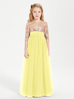 Glamorous Junior Bridesmaid Dresses Sequined Top Lemon