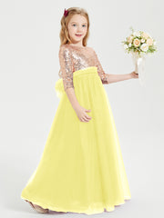 Glamorous Junior Bridesmaid Dresses Sequined Top Lemon