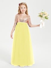 Glamorous Junior Bridesmaid Dresses Sequined Top Lemon