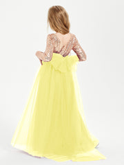 Glamorous Junior Bridesmaid Dresses Sequined Top Lemon