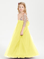 Glamorous Junior Bridesmaid Dresses Sequined Top Lemon