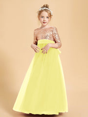 Glamorous Junior Bridesmaid Dresses Sequined Top Lemon