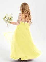Glamorous Junior Bridesmaid Dresses Sequined Top Lemon