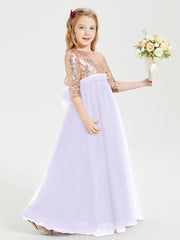 Glamorous Junior Bridesmaid Dresses Sequined Top Lilac