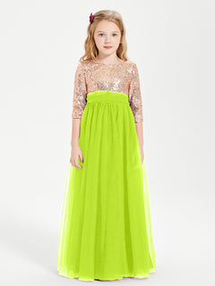 Glamorous Junior Bridesmaid Dresses Sequined Top Lime Green