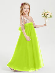 Glamorous Junior Bridesmaid Dresses Sequined Top Lime Green