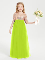 Glamorous Junior Bridesmaid Dresses Sequined Top Lime Green