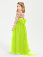 Glamorous Junior Bridesmaid Dresses Sequined Top Lime Green