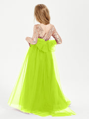 Glamorous Junior Bridesmaid Dresses Sequined Top Lime Green