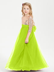 Glamorous Junior Bridesmaid Dresses Sequined Top Lime Green