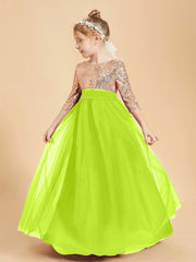 Glamorous Junior Bridesmaid Dresses Sequined Top Lime Green