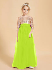 Glamorous Junior Bridesmaid Dresses Sequined Top Lime Green