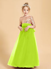 Glamorous Junior Bridesmaid Dresses Sequined Top Lime Green