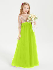 Glamorous Junior Bridesmaid Dresses Sequined Top Lime Green