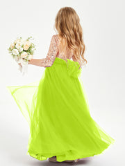 Glamorous Junior Bridesmaid Dresses Sequined Top Lime Green