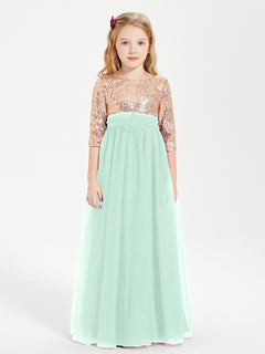 Glamorous Junior Bridesmaid Dresses Sequined Top Mint Green