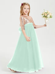 Glamorous Junior Bridesmaid Dresses Sequined Top Mint Green