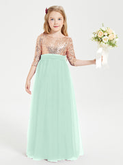 Glamorous Junior Bridesmaid Dresses Sequined Top Mint Green