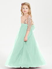 Glamorous Junior Bridesmaid Dresses Sequined Top Mint Green