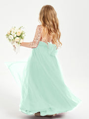 Glamorous Junior Bridesmaid Dresses Sequined Top Mint Green